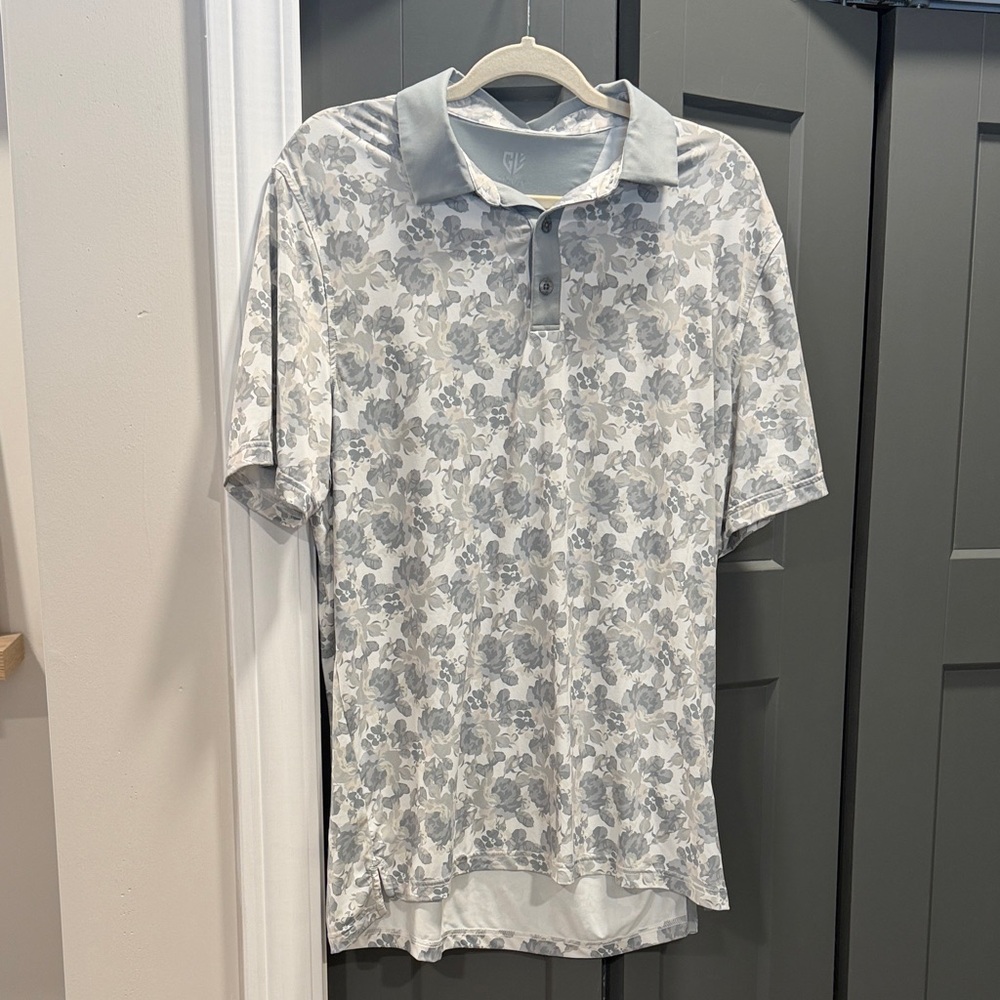 Stylish Gray Floral Polo Shirt